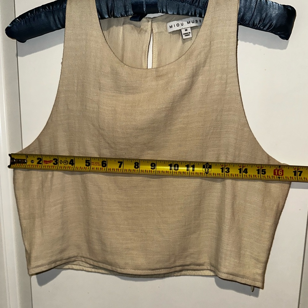 Miou Muse Beige Linen Cotton Crop Top Sleeveless Minimalist M - Picture 6 of 13